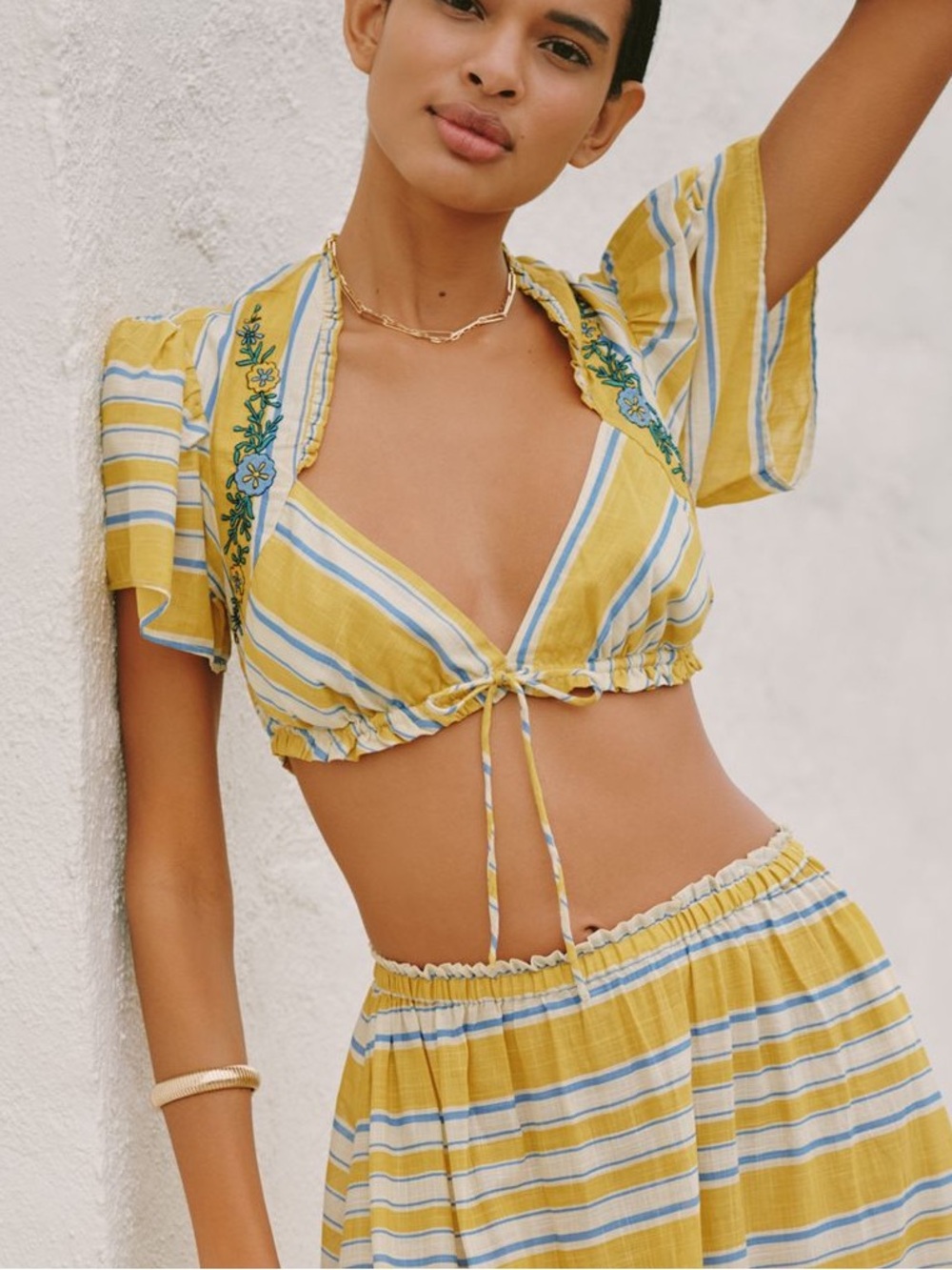 Anthropologie Celandine Copacaban Embroidered Striped Top